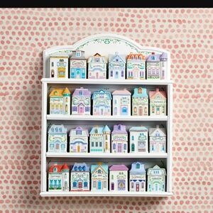 Lenox White Wall Shelf with Pastel Village Tins